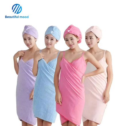 Wholesale Stock Quick-Dry Microfiber Bathrobe Towel Set Large Size Soft Fabric Knitted Techniques for Beach or Spa