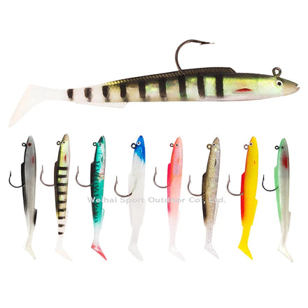Wholesale 10g 30g 40g Jig Head Hook Soft Eel Fishing Lures Rubber Worm Bass With Crank Hook Long Bait Fishing Soft Lure