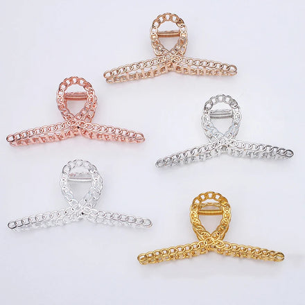 4.5cm*11.5cm Large Filigree Chain Hair Claws Clips for Holding Ponytails Zinc Alloy Cross Hair Clamps Barrettes Shark Hairpins