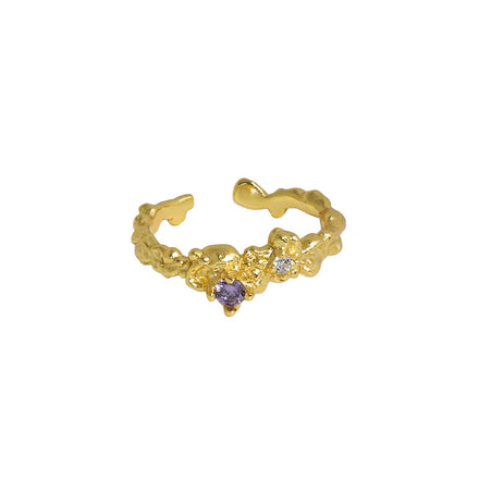 Fashion 18K Gold Plated Colorful Stone Ring 925 Sterling Silver Texture Blue Zircon Open Ring