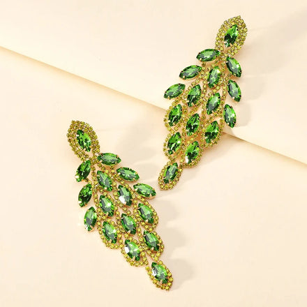 2023 New Arrivals 13 Colors Bohemian Fashion Long Earrings for Women Luxury Multi Color Crystal Statement Leaf Flower Earrings