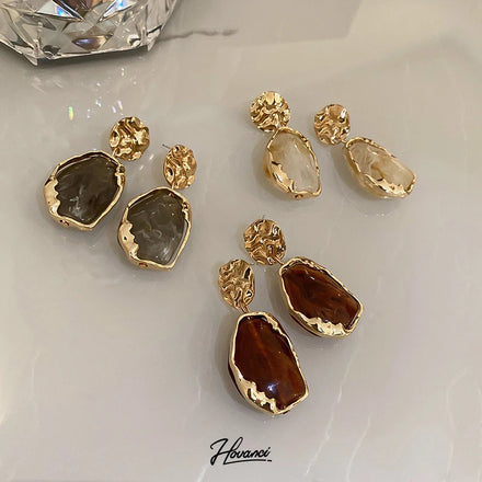 HOVANCI Versatile Korean Vintage Resin Geometric Drop Earrings Personalized Irregular Fashion Accessories