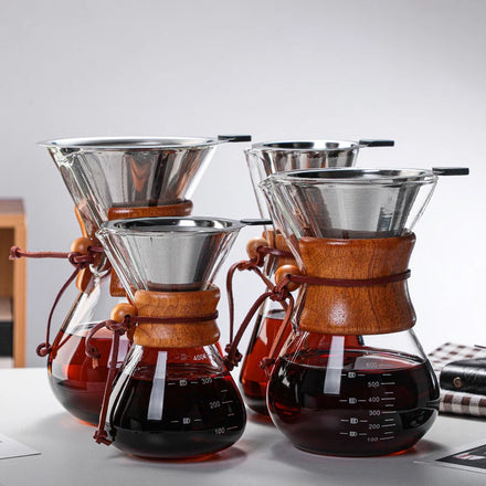 2023 Top Selling Borosilicate Glass Pour Over Coffee Maker With Woden Sleeve & Stainless Steel Filter 400ml 600ml 800ml