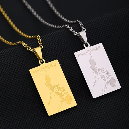 Enameled Philippines Map Necklaces Stainless Steel Silver 18K Gold Plated Enamel Philippines Flag Map Pendant Chain Necklace