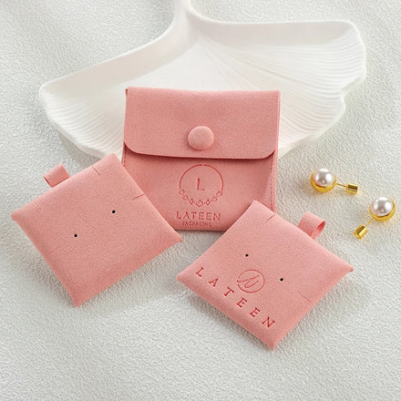 Microfiber Earring Packaging Card Small Jewelry Necklace Packing Pouch Bag Microfiber Suede Flap Pouch with Button