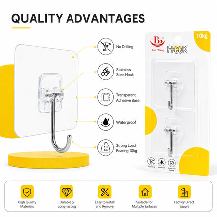 Stock 4-Piece Pack Plastic Adhesive Multi-Hanging Hook Double Tiers for Bathroom Jewelry Cleaning-Hook Type for Textured Walls
