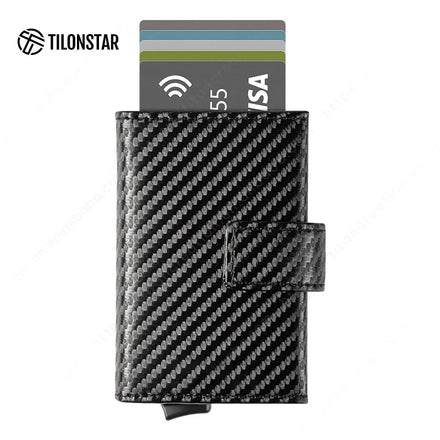 TVC204 Pop up Wallet Carbon Fiber Leather RFID Wallet Professional Design Logo Embossed Case Automatic Sliding Men's Card Holder