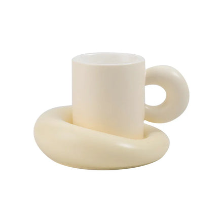 Solhui New Arrival Color Contrast Ceramic Fat Mug with Saucer Light Luxury Afrernoon Tea Cup Set