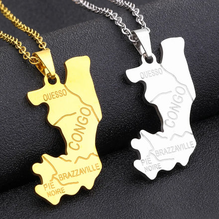 Enameled Republic of the Congo Map Chain Necklaces Stainless Steel 18K Gold Plated Enamel Congo Flag Map Pendant Necklace