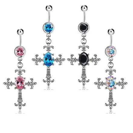 Fashion Piercing Jewelry Crystal Belly Button Ring Surgical Steel Rhinestone Cross Navel Belly Piercing Ring