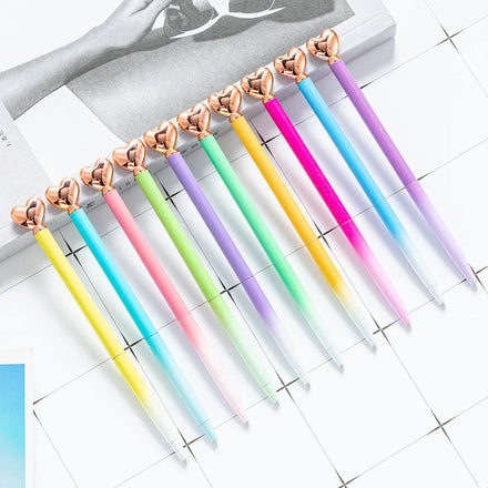 Heart Shaped Metal Ballpoint Black Ink Retractable Decorative Cute Pens Metal Heart Pens Writing Ballpoint Pens