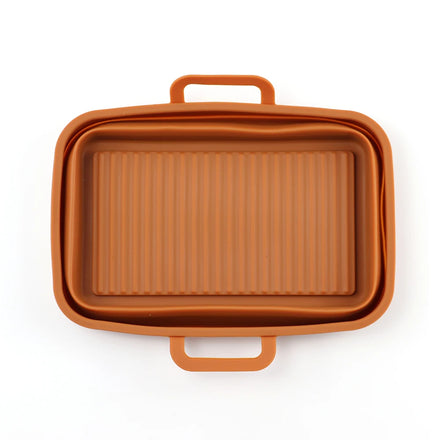 Silicone Collapsible Air Fryer Baking Pan - Non-Stick Grilled Tray with Handles for Oven Air Fryer