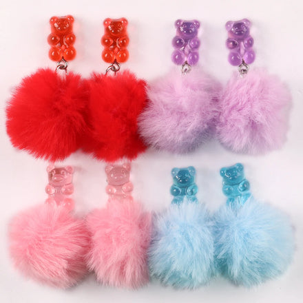 Winter 2024 Popular Hairball Pendant Candy Bear Fashion Jewelry Warm Charm Woman Earrings