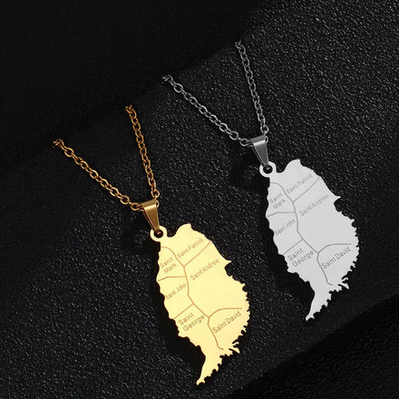 Manufacturer Grenada Map Chain Necklaces Stainless Steel Silver 18K Gold Plated Grenada Flag Map Pendant Necklace
