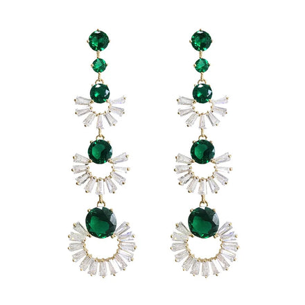 Earrings Jewelry Women Emerald Diamond CZ Flower Hanging Earrings Chain Earrings