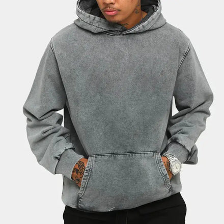 Wholesale Custom Heavyweight Cotton Vintage Distressed Stone Acid Washed Mens Oversized Drop Shoulder Pullover Hoodies