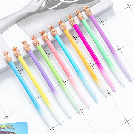 Customized Logo Cute Pineapple Gradient Ballpoint Pens Rose Gold Metal Ballpoint Pen Top With Beatiful Pineapple