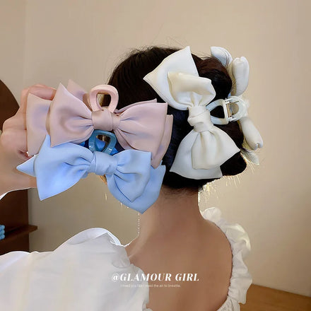 Elegant White Blue pink Chiffon Bowknot butterfly Knot Big Jaw Hair Clip Acrylic Matte Hair Claw Clip Shark Hair Jaw Clip