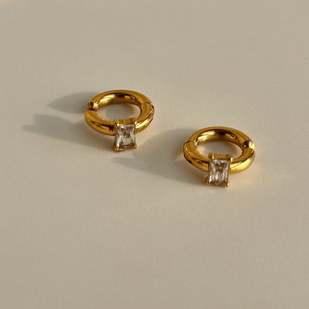 2024 Dazan New 18k Gold Plated Unique Hypoallergenic Stainless Steel Polished Minimalist 5A White Zircon Earrings