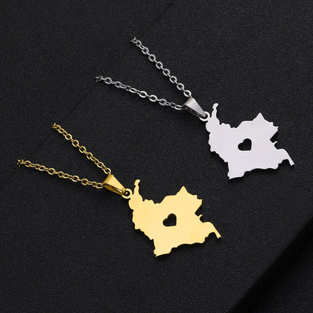 Manufacturer Colombia Map Link Chain Necklace Stainless Steel 18K Gold Plated Colombian Flag Pendant Necklace