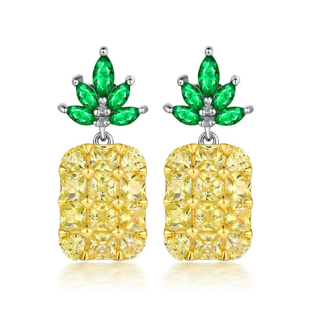 Sun Star Dainty Charm Jewelry Rhodium Plated 925 Sterling Silver Yellow Zurcin Pineapple Earrings for Women Ladies Girls