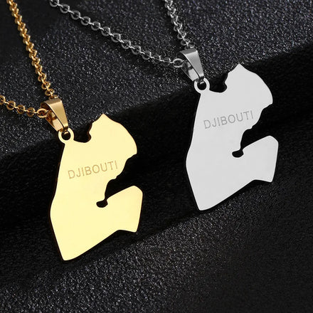 Manufacturer Djibouti Map Chain Necklaces Stainless Steel Silver 18K Gold Plated Djibouti Flag Map Pendant Necklace