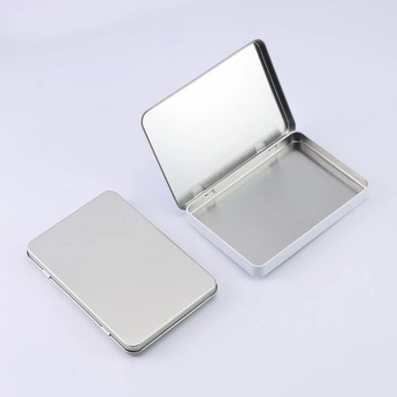Retangular Thin Hinged White Black Metal Tin Case for Card Makeup Eyeshadow Palette