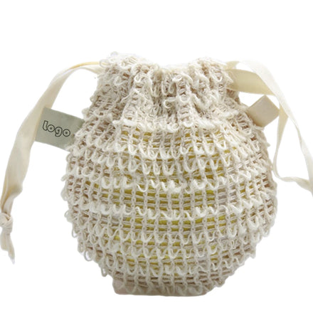 Custom Natural Hemp Sisal Pouch With Drawstring for Bathroom and Kitchen Soap Savers Eco-Friendly Print for Industry Use