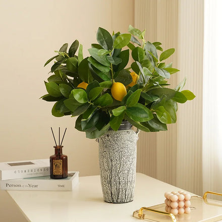 E020 Artificial Silk Lemon Branch Plant with Real Touch Leaves for Thanksgiving & Christmas Tree Decoration 33-65cm