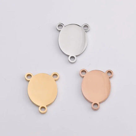 Metal Three Holes Accessories Laser Engravable Blank Stainless Steel Tag Pendant Charm for Bracelet DIYJewelry Finding
