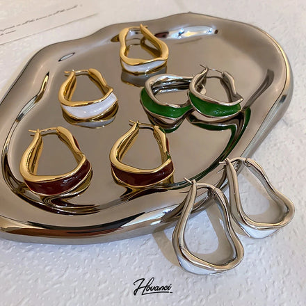 HOVANCI Hypoallergenic Earring Hook Jewelry Women Free Shipping Oil Drip Irregular Geometric Hoop Earring