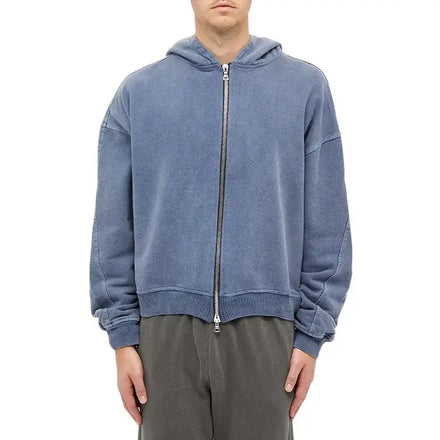 Custom Mens 100% Cotton Vintage No String Oversized Drop Shoulder Acid Stone Wash Zip up Hoodies for Men
