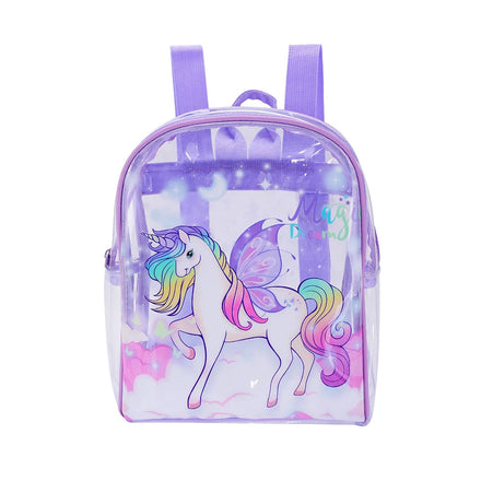 OEM Kawai Unicorn PVC Transparent Backpack Children's Cartoon Cute Girls Backpack for School Wholesale