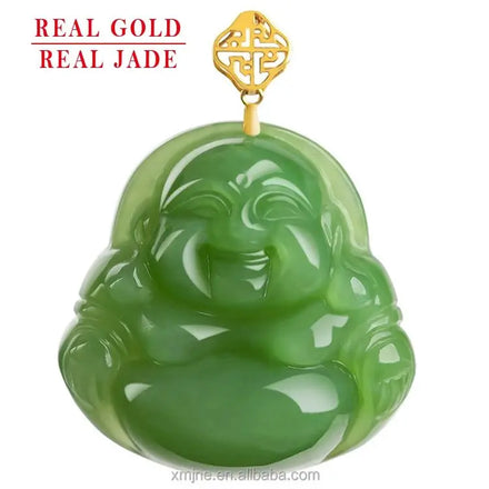 Certified Class a Natural Hotan Jade Green Jade Buddha Pendant 18K Gold Inlaid Jade Pendant Necklace High End Atmosphere