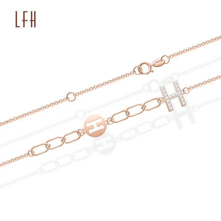 18k Pure Gold Geometric Bracelet Cool Breeze Personality Pin Pearl Thick Chain Charm Bracelet