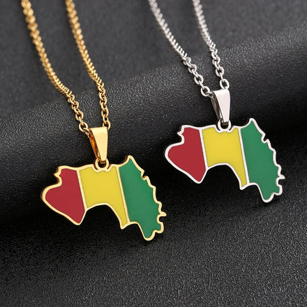 18K Gold Plated Guinean Charm Link Chain Necklaces Stainless Steel Enameled Guinea National Flag Map Pendant Necklace
