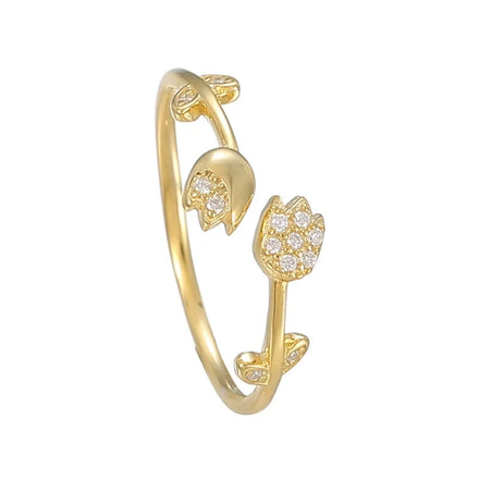 Silver 925 Jewelry Zircon Ring Designs for Girl l Engagement Tulip Flower Ring Adjustable