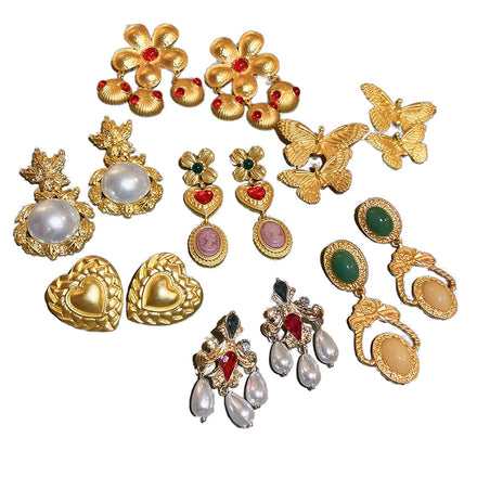 HOVANCI Retro Gold-Plated S925 Silver Love Heart Animal Gemstone Pearl Drop Earrings Fashionable Animal Shape Jewelry