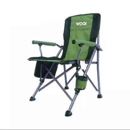 WOQI Hot Sale 3 Position Adjustable Outdoor Relax Reclining Metal Folding Camping Chair With Armrest