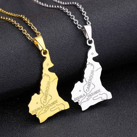Manufacturer Cameroon Map Chain Necklaces Stainless Steel Silver 18K Gold Plated Cameroon National Flag Map Pendant Necklace