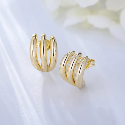 Western Popular Minimalist Plain 3 Bars Jewelry Psj Brass Rhodium 18k Gold Plated Stud Earrings for Women Girls