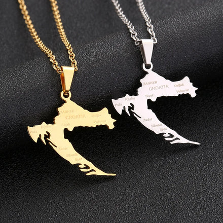 Manufacturer Croatia Map Chain Necklaces Stainless Steel Silver 18K Gold Plated Croatian National Flag Map Pendant Necklace