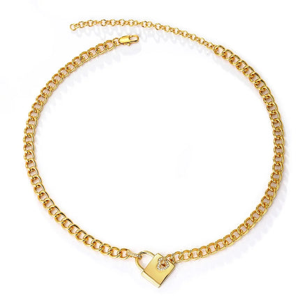 Simple Minimalist Jewelry Cubic Zirconia Lovers Locket Psj Brass Rhodium 18k Gold Plated Link Chains Charm Necklaces for Women