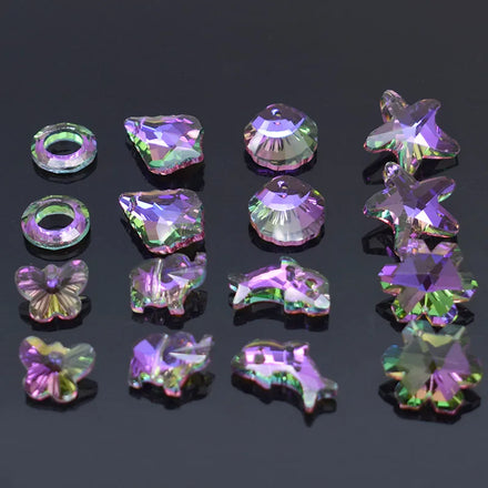 10PCSHight-Quality Crystal Glass Beads Purple Color Snow Starfish Shell Butterfly Elephant Charm Pendants for Jewelry Making DIY