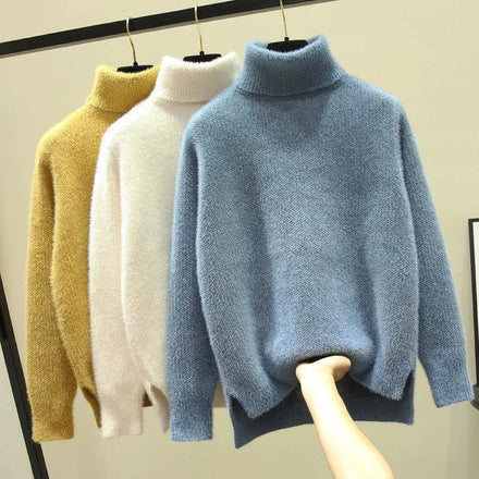 Women's Turtleneck Sweater a Mink-like Cashmere Knitted Top for 2025 Ladies Sweater for Winter
