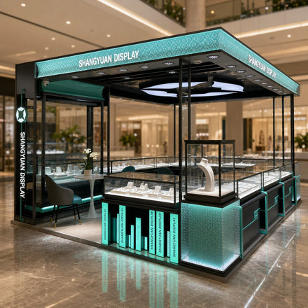 Commercial Luxury Modern Eco-Friendly Jewelry Mall Kiosk Custom Logo Glass Display Cabinets LED Lighting for Shopping Center