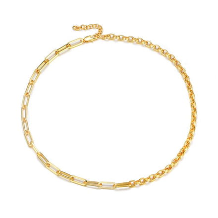 Trendy 14K Gold Plated Necklace Jewelry Brass Necklace Paper Clip Tennis Chain Link Necklace Adjustable for Women