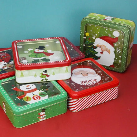 Wholesale Square Shape Christmas Metal Candy Gift Presents Tin Box Cookie Tin Cans Empty Box Packaging for Kids