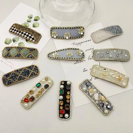 MIO Handmade Baroque Bling Rhinestone Square Drop Hair Clips Shell Pearl Flowers Beaded Bobby Pins Side Hairgrips French Barrett
