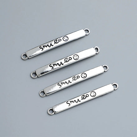 33.2mm*3.5mm 925 Sterling Silver Engraved SMILE Letter and Smiling Face Labels for Bracelet Necklace Making